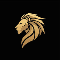 Fototapeta premium Majestic Golden Lion Head Profile Logo Design.