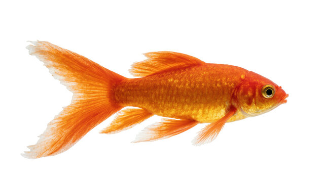 Vibrant orange goldfish swimming gracefully, displaying its beautiful flowing fins and scales