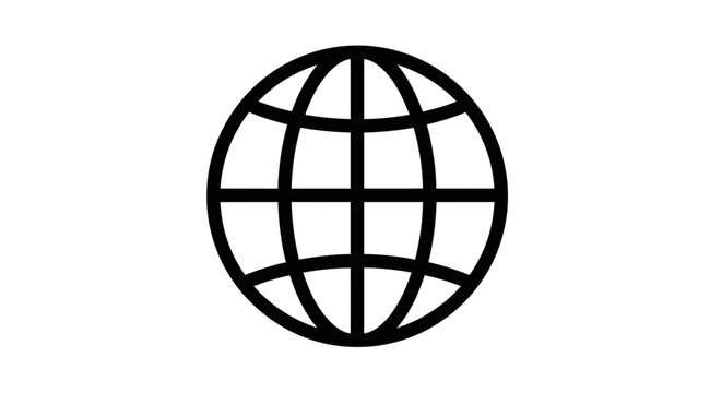 A simple black and white icon of a globe