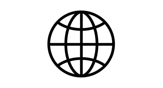 A simple black and white icon of a globe with latitude and longitude lines