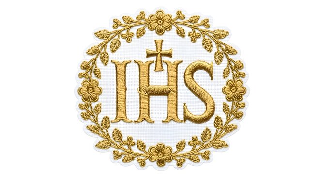 Ihs Religious Embroidery with Floral Design