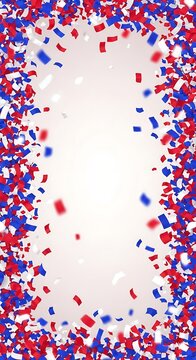 Vibrant red, white, and blue confetti explodes in festive celebration scene