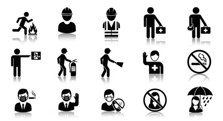Obraz premium Safety and Emergency Icons - A Comprehensive Pictogram Set.
