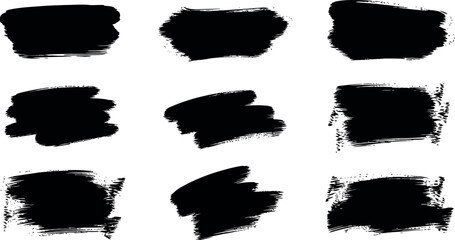 A collection of nine black ink brush strokes on a white background © Rajib