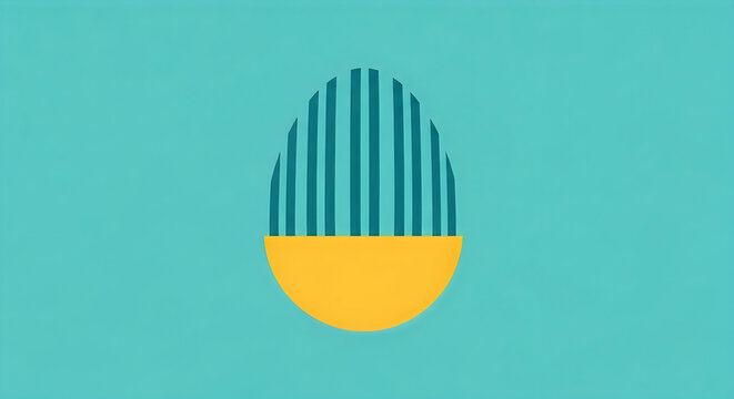 A teal and yellow egg with stripes on a teal background