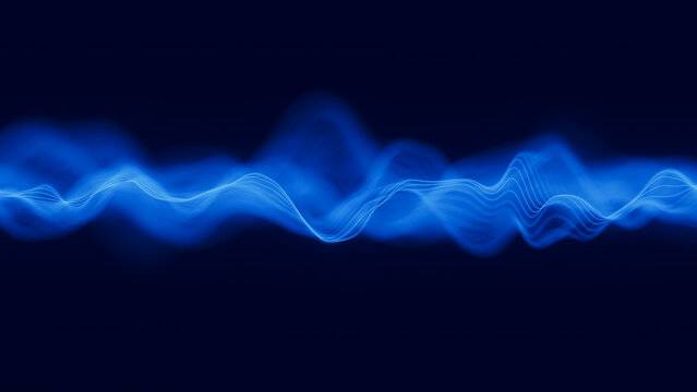 Audio blue waveform digital background. Abstract music waves equalizer. Futuristic sound wave visualization. AI synthetic voice technology. Tune print. Distorted frequencies.
