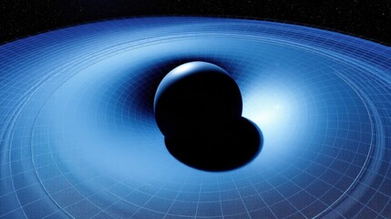 Fototapeta premium Black holes merging. Gravity warps spacetime creating intense visual distortion. Dramatic cosmic event depicted.