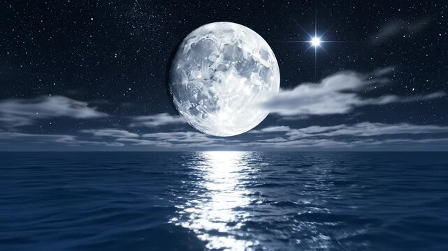 Moonlit ocean with starry sky