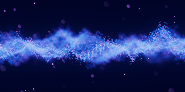 Futuristic technology binary digital wave with cloud data points. Cyberspace AI data flow concept. Abstract digital wave with numbers. Big data analysis.