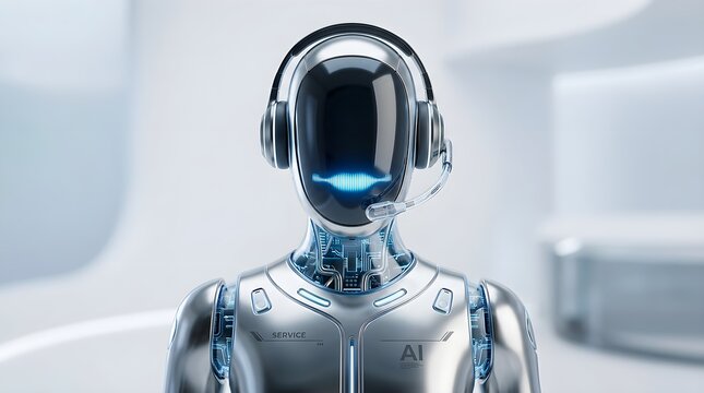 Futuristic Humanoid Robot Receptionist in Modern Office Lobby AI Assistant