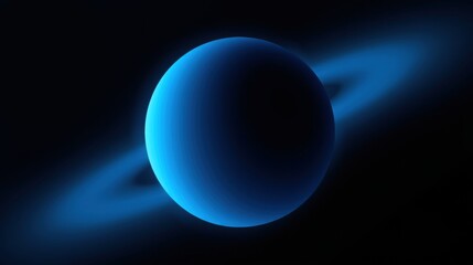 Fototapeta premium Blue planet with rings surrounds it. Dark background emphasizes celestial body, creating cosmic scene. Smooth gradients define spheres texture.