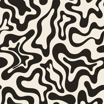 Abstract seamless pattern with flowing black organic shapes on a light background. Wavy lines create a bold modern look, perfect for textiles, wallpapers, packaging, and contemporary design projects.