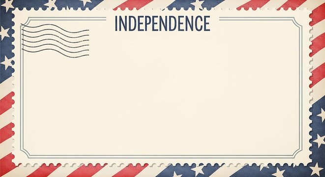 Independence Day themed postcard with American flag pattern and blank space for writing
