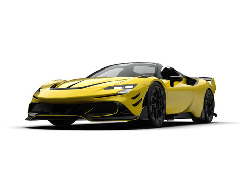 Modern Yellow Convertible Sports Car with Custom Widebody Kit - Low Front Angle View