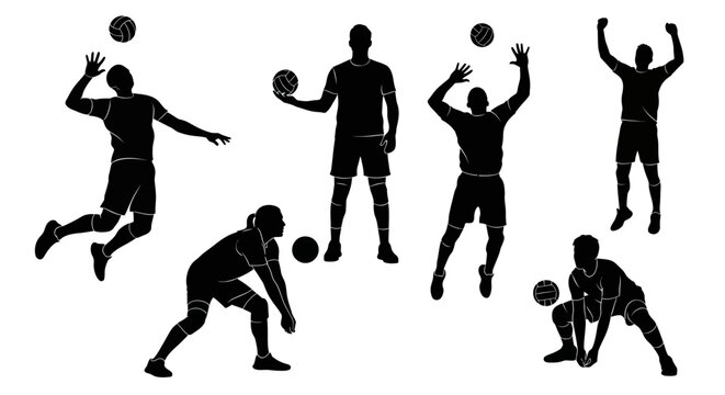 Volleyball Player Silhouettes: Action Poses and Game Moments