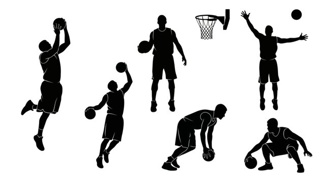 Basketball Players Silhouette Collection: Action Poses