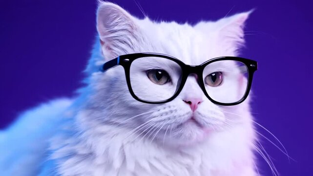 White Cat Wearing Black Glasses.