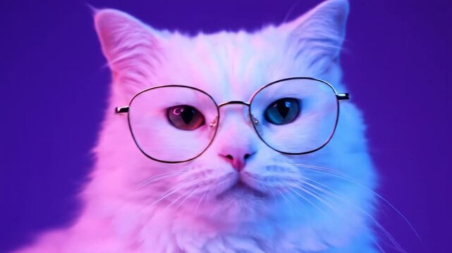 White Cat Wearing Round Glasses.