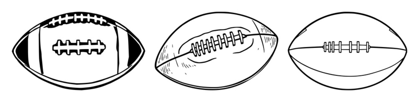 Football set with oval ball pattern illustration with gradiated colors and dynamic motion featuring sports, competition, victory with American, teams