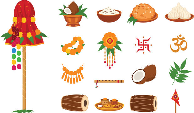 Ganesh Chaturthi festival elements and symbols illustration