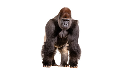 Powerful male gorilla with impressive reddish-brown crest standing and looking at camera © Cedric