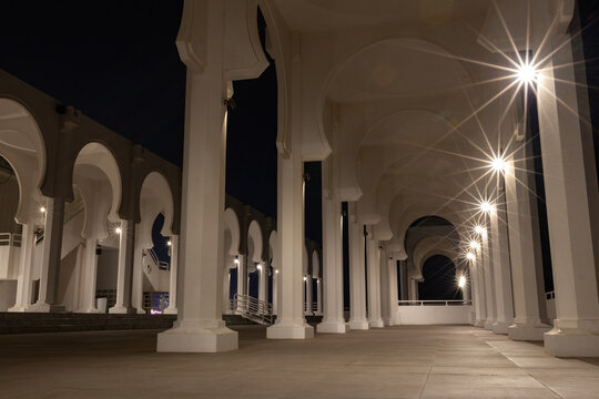 Exterior details of the Al Rahmah Mosque floating mosque in Jeddah Saudi Arabia