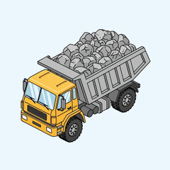 Heavy-duty dump truck loaded with rocks for construction. © Mukhamad