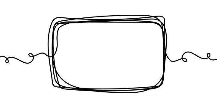 Continuous one line frame line art black square border pencil doodle. Scribble one line frame stroke simple blank drawn linear shape box background abstract card poster logo digital drawing sketch zen