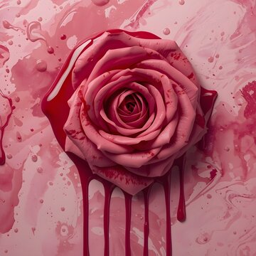 Rose melting into abstract paint drips, vibrant artistic expression, colorful liquid petals, emotional symbolism, contemporary art, surreal composition, 12K ultra-detailed