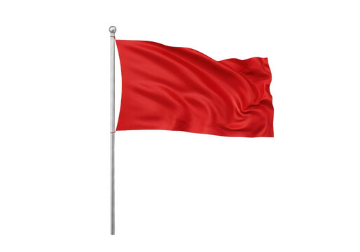 Bright red flag waving in the wind on a pole isolated on transparent background