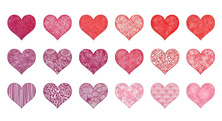 Fototapeta premium Pink Red Hearts Collection Isolated on White Background