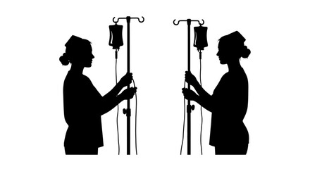Two nurses attending iv drips mirrored image in striking silhouette © Amena