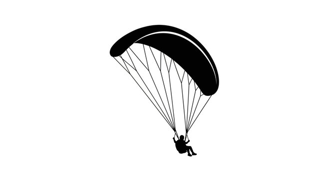 A black silhouette of a paraglider soaring through the sky silhouette