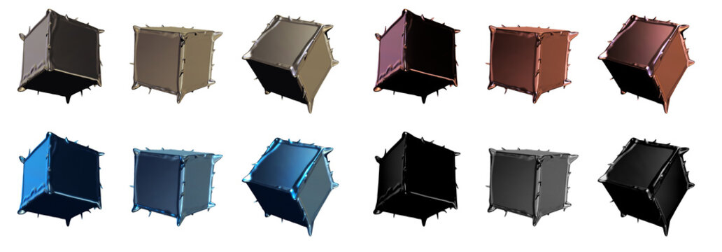 abstract 3d cubes with spikes transparent png set