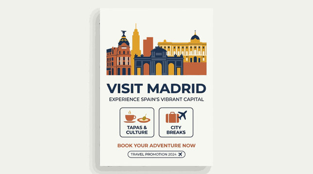 Visit Madrid Travel Poster with Skyline