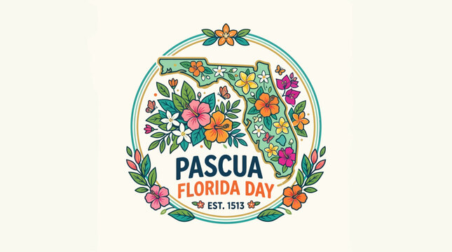 Pasca Florida Day Emblem with Colorful Floral Design