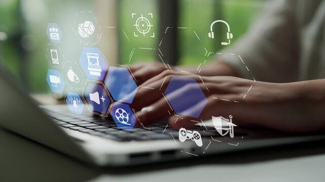 Gaming icons show online gaming, game streaming, and interactive play. Gaming supports esports, game community, and digital gaming experience. Funnel