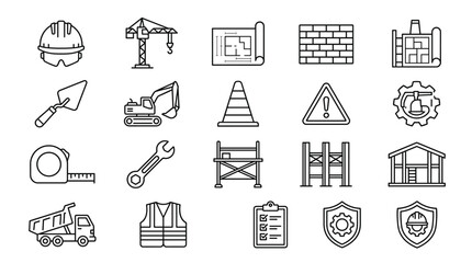 Fototapeta premium Set of 20 Black and White Outline Construction Industry Icons Vector