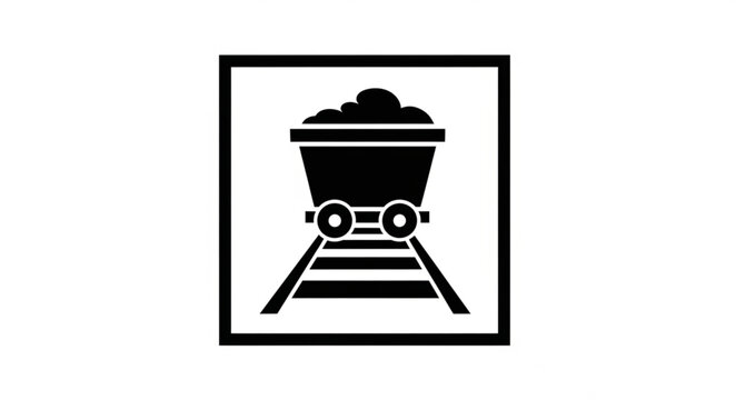Iconic Coal Mining Cart on Rails Symbol.
