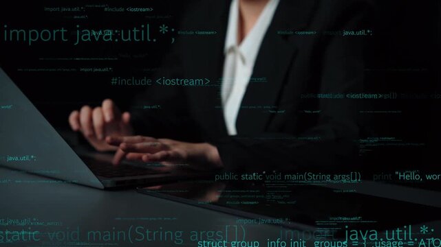A professional programmer types code in a modern office, surrounded by digital symbols, emphasizing the importance of technology and software development. Xenic