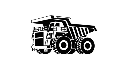 Heavy Duty Mining Dump Truck Illustration in Black and White. © Wahyuii