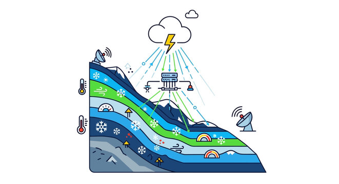 Weather Science and Atmospheric Layers Illustration.