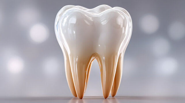 Realistic tooth model is isolated on clean background, showcasing dental anatomy with glossy finish. image highlights tooth structure, ideal for educational or medical use