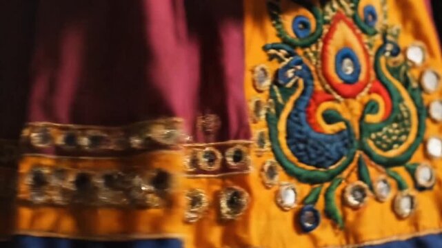 Traditional Rajasthani Peacock Embroidery and Mirror Work Detail