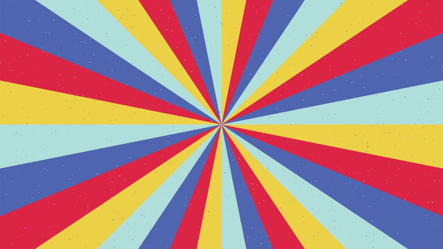 Vibrant colorful sunburst pattern with red, Blue, Yellow, And teal rays