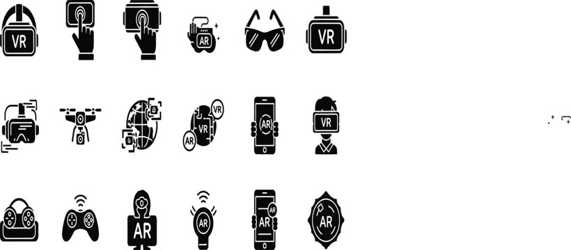 Professional vector icon set for virtual reality and augmented reality technology