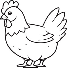 Fototapeta premium black and white line art hen with chick isolated icon illustration