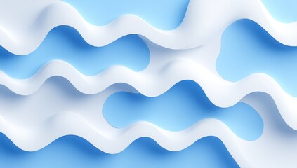 Fototapeta premium Abstract design featuring layered, wavy shapes in light blue and white, creating a serene and smooth visual effect.