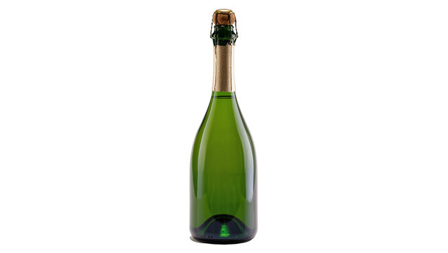 Classic green glass sparkling wine bottle with traditional cork and gold foil wrap