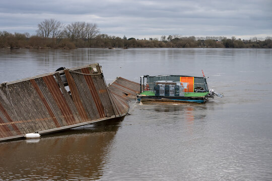 Boat marina in Tejo river destroyed by the wind of the major storms that hit Portugal in 2026 winter